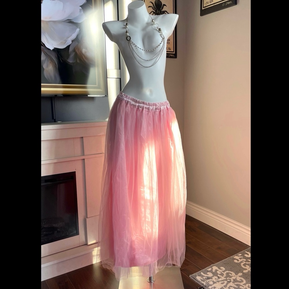 Pink Tulle Fairy Festival Maxi Midi Skirt